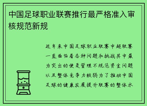中国足球职业联赛推行最严格准入审核规范新规 中国足球职业联赛推行最严格准入审核规范新规